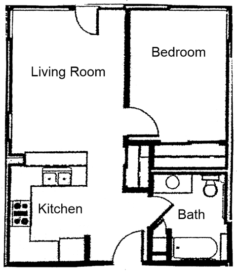 Floor plan for 1 bed, 1 bath, 540 sqft